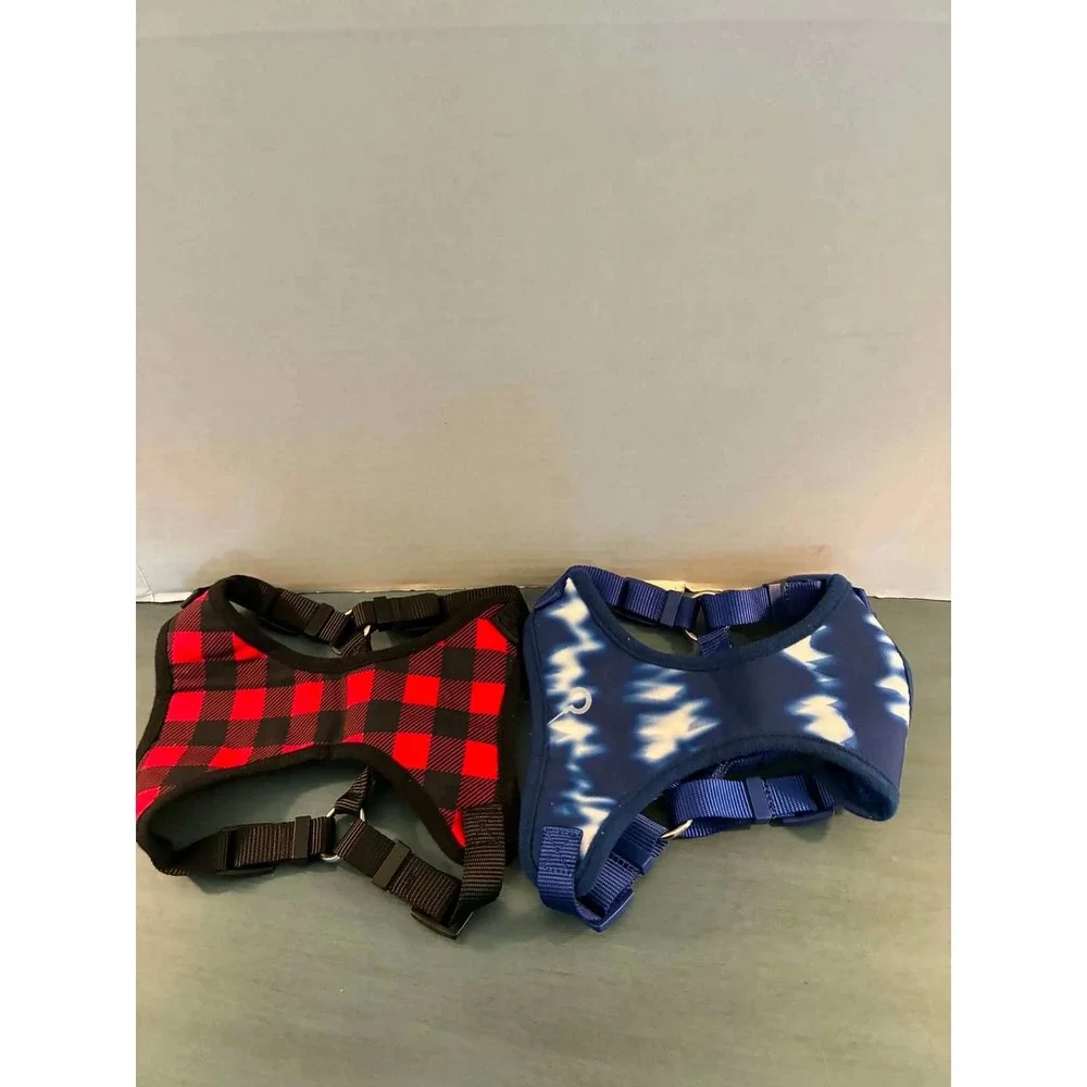 Play On‎ Dog Harness Set Small Blue Tie Dye Red Buffalo Plaid New Mesh 2pack